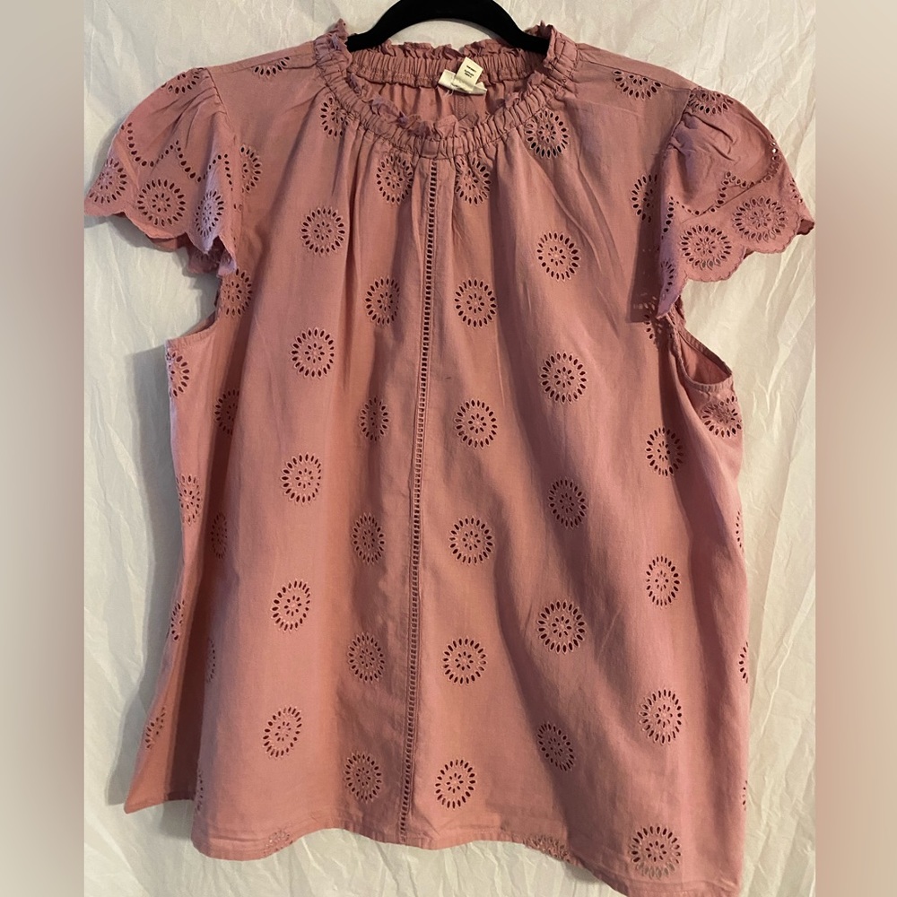 Ana a new approach eyelet flutter sleeve blouse